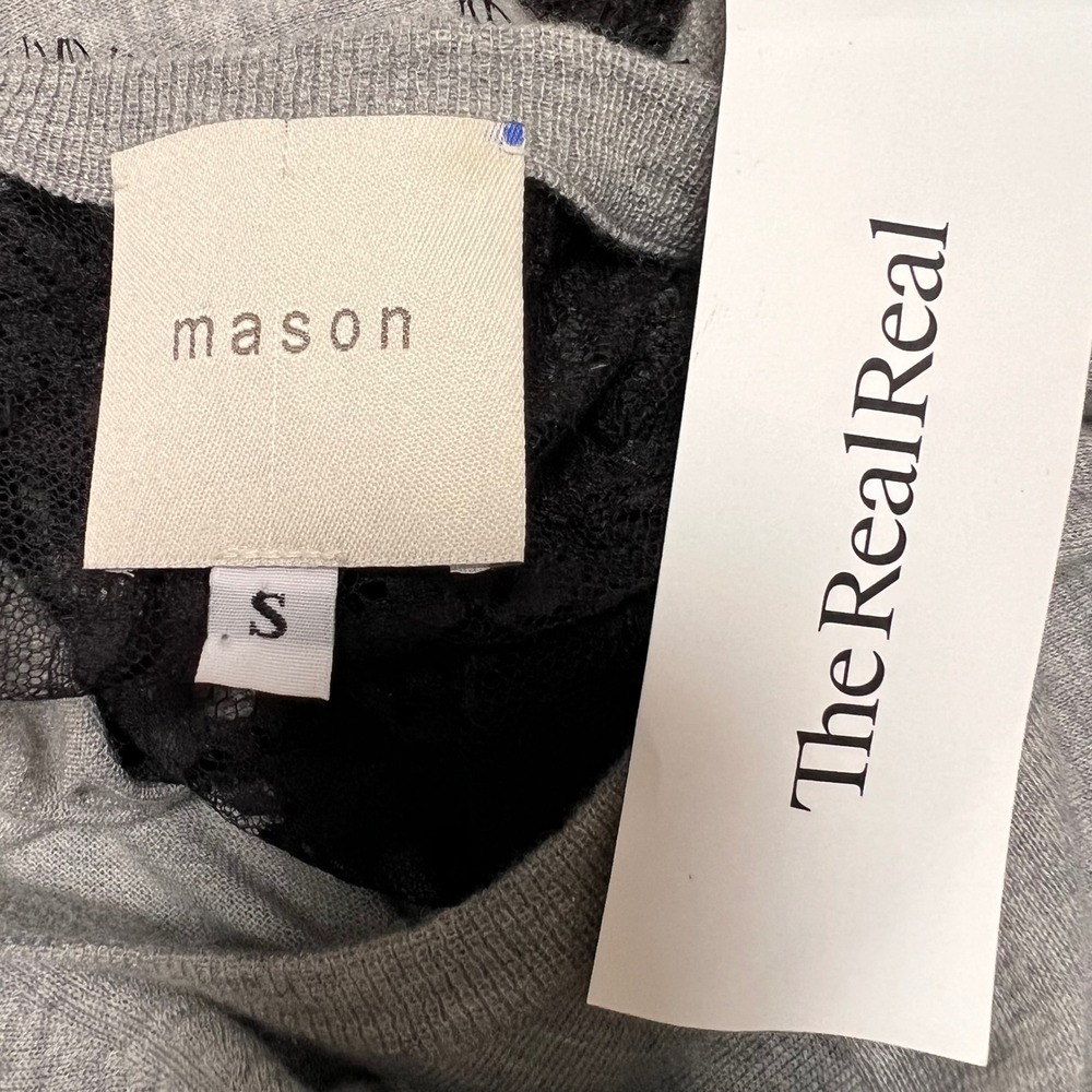 Mason 100% Cashmere Top Women Sheer Black Lace Size Small Office Siren Coquette - Picture 14 of 15